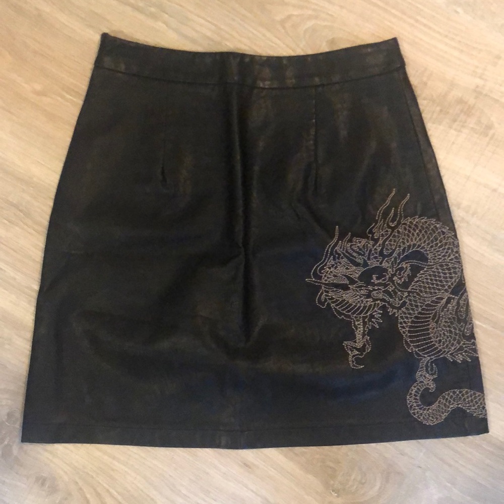 Missguided Leather Skirt With Stitched Dragon
